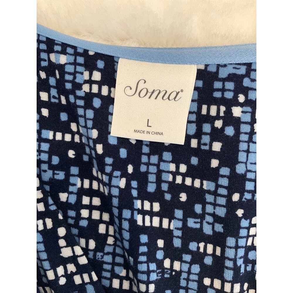 SOMA Size Large sleeveless V-neck sundress Blue/White Mosaic pattern - Picture 10 of 12